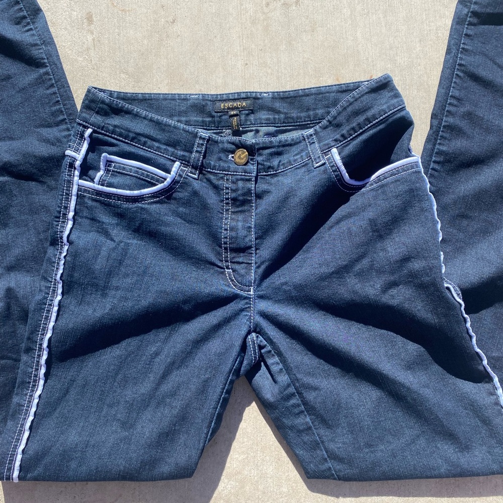 Escada Skinny Jeans - Dark Denim with White Trim - Size 34 💫👖